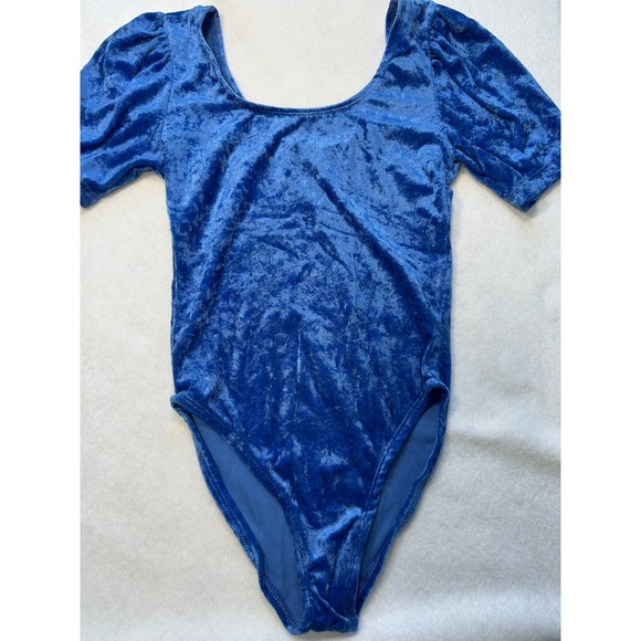 Body Basics Other - Body Basics Kids Royal Blue Crushed Velvet Leotard Short Sleeve Dance Size 14/16
